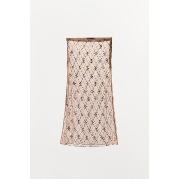 ZARA BEADED EMBROIDERED MIDI SKIRT - Picture 6 of 8
